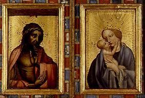 Christ as a pain man and Maria with the child. Diptychon from Meister (Böhmischer)