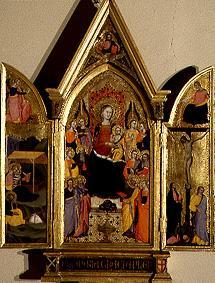 Movable triptych Madonna with child and saints on the wings birth and crucifixion Christi from Meister der Misericordia