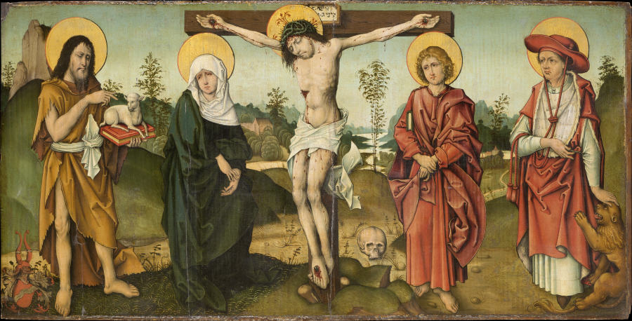 The Crucifixion with St John the Baptist and St Jerome from Meister des Breidenbach-Epitaphs