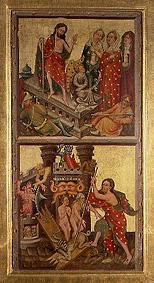 Two altar panels in the cathedral to Erfurt: Resurrection and hellish trip Christi from Meister (Fränkischer)