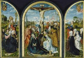Triptych out of a Frankfurt church: Crucifixion (middle) and founder