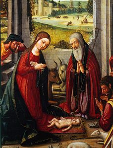 The birth Christi. (Detail: Maria and Joseph in adoration of the child) from Meister von Játiva, spanisch