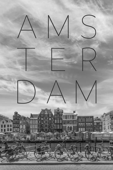 AMSTERDAM Singel Canal with Flower Market | Text & Skyline