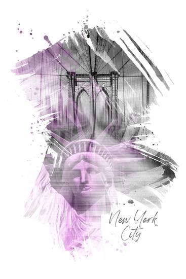 NYC Art Brooklyn Bridge & Statue of Liberty