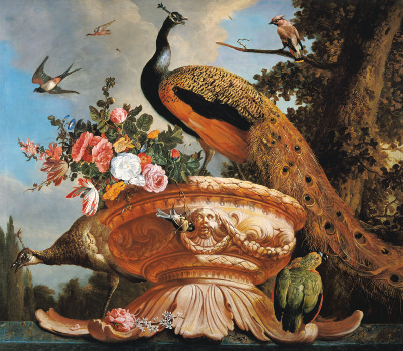 A Peacock on a Decorative Urn from Melchior de Hondecoeter