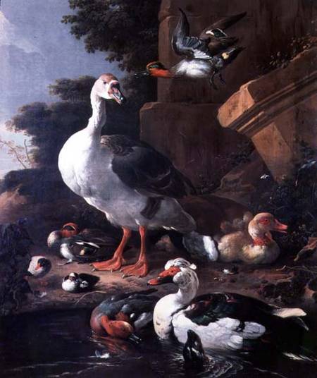 Waterfowl in a classical landscape from Melchior de Hondecoeter