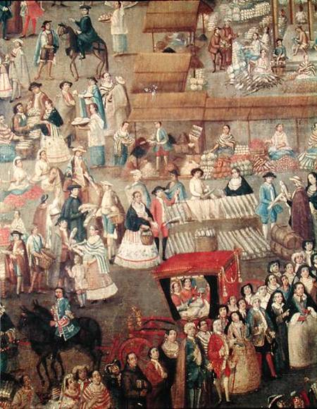 Plaza Mayor in Mexico, detail of the Market from Mexican School