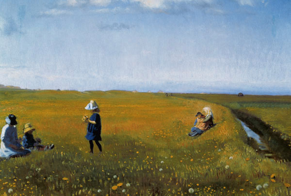 Children and Young Girls picking Flowers in a meadow north of Skagen from Michael Peter Ancher