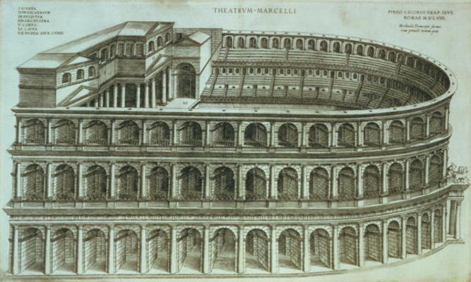 Plan of the Theatre of Marcellus, Rome, 1558 (engraving) from Michael Tramezini