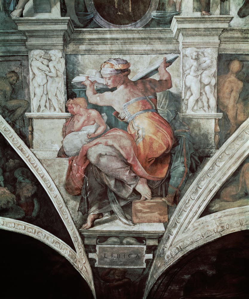 Libysche Sibylle (Ausschnitt Sixtinische Kapelle) - nicht restaurierte Version from Michelangelo Buonarroti