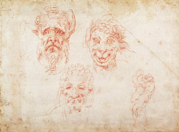 W.33 Sketches of satyrs' faces from Michelangelo Buonarroti