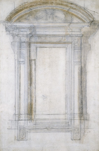 Study of a Window with a semi-circular gable, c.1546 (black chalk & wash on paper) from Michelangelo Buonarroti