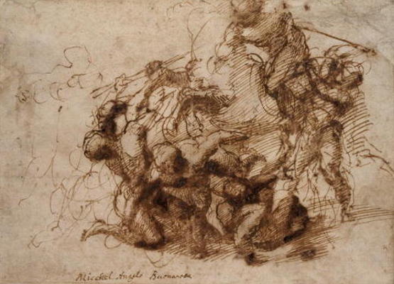 Fight study for the 'Cascina Battle', 1504 (pen & ink on paper) from Michelangelo Buonarroti