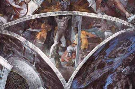 Sistine Chapel Ceiling: Haman (spandrel) (pre restoration) from Michelangelo Buonarroti