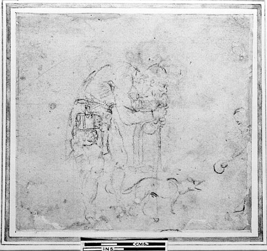 Sketch with a figure and a dog from Michelangelo Buonarroti
