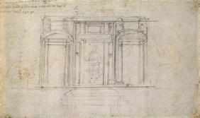 Study of the Upper Level of the Medici Tomb, c.1520 (black & red chalk on paper)