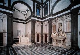 View of the interior showing the Tomb of Giuliano de' Medici (1492-1519) designed 1520-34 (photo)