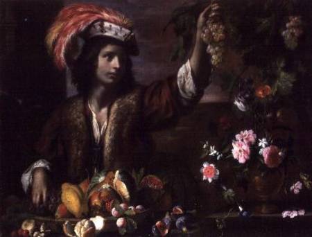 Young Man in a Feathered Hat with Still Life from Michelangelo Cerquozzi