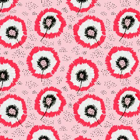 Gray Red On Pink Flower Fringes Polka Dot