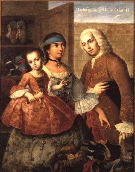A Spaniard and his Mexican Indian Wife and their Child, from a series on mixed race marriages in Mex from Miguel Cabrera