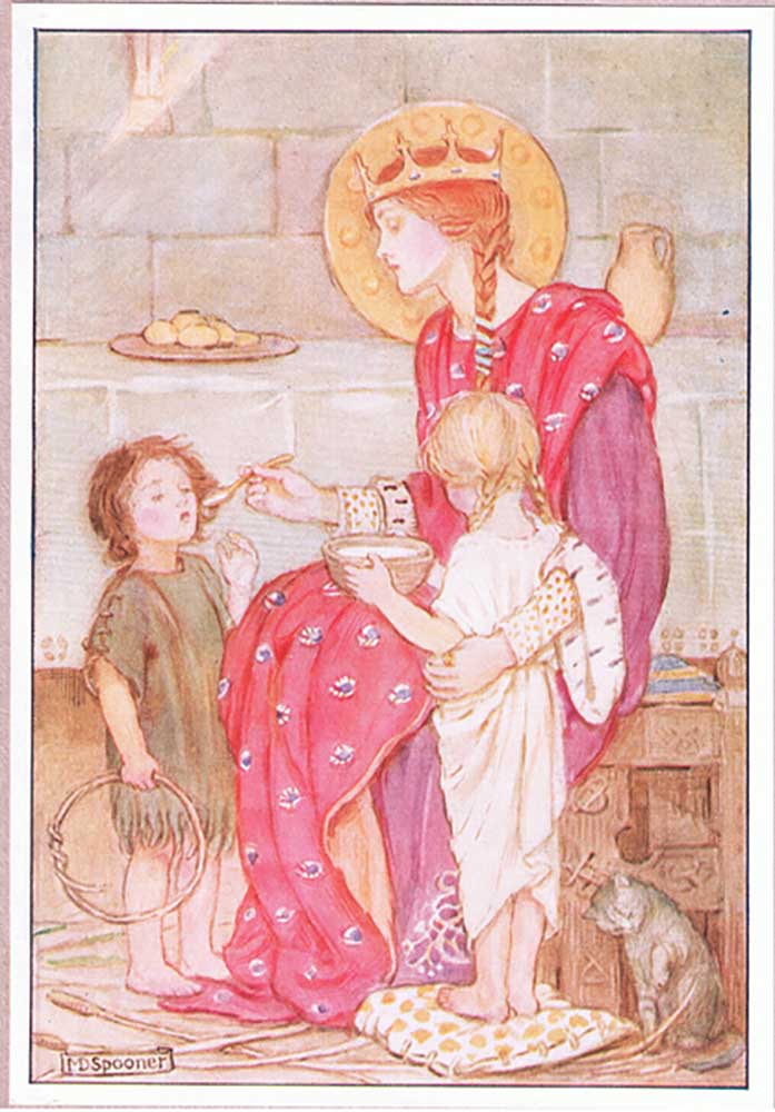 One by one she fed each little orphan with her own golden spoon lithograph from Minnie Didbin Spooner