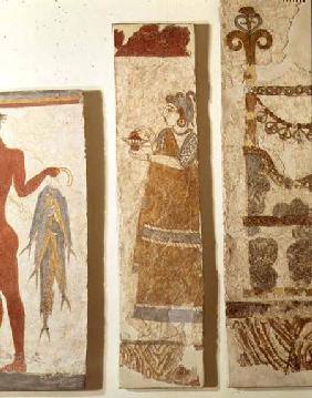 Three wall painting fragments: the 'Fisherman', the 'Priestess' and an 'Ikrion', removed from the We