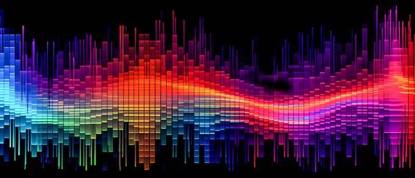 das farbenfrohe, lineare Muster elektronischer Wellenformen im Stil von Voxel-Kunst, Datenvisualisie from Miro May
