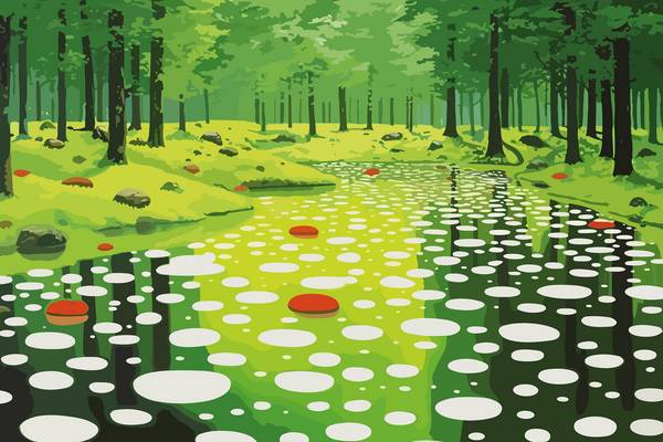 Fluss im Wald. Abstrakte Kreise und Formen, Wasserspiegeln. Traumhafter Wald from Miro May