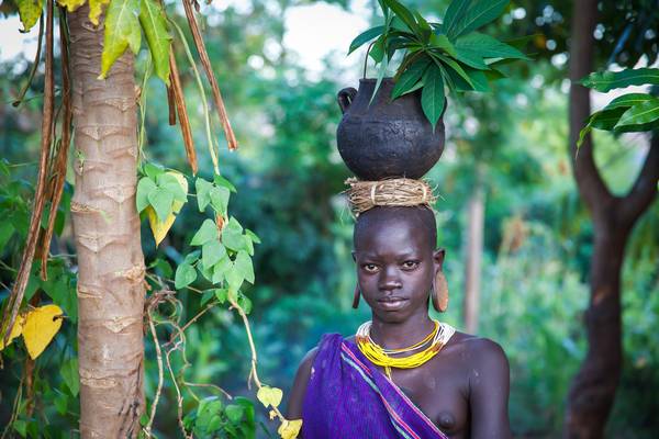 Porträt junge Frau im Garten, Suri / Surma Stamm, Omo Valley Äthiopien, Afrika from Miro May