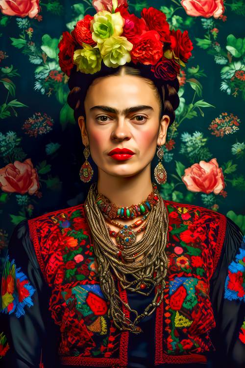Porträt von Frida Kahlo in einem bunten Kleid  from Miro May