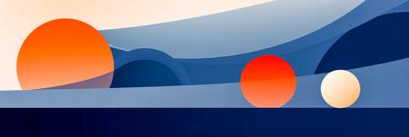 Abstrakte Landschaft aus bunten geometrischen Figuren in blau und orange