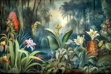 Blumen im Regenwald, Tropischer Wald, bunte Blumen und Pflanzen, Landschaft, Traumhafte Natur