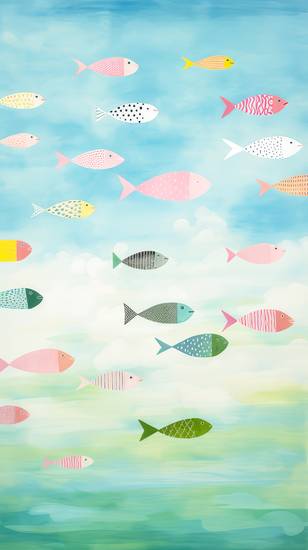 Bunte Aquarelle mit Fischen im Ocean. Minimalistisch, Digital