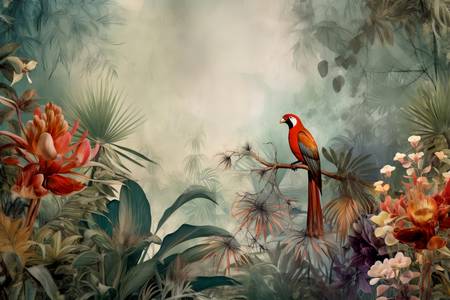Papagei in tropischen Regenwald. Landschaft mit Papagei, Natur. Tropischer Jungle