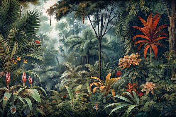 Tropischer Regenwald mit bunten Pflanzen und grünen Bäumen, Natur im Jungle from Miro May