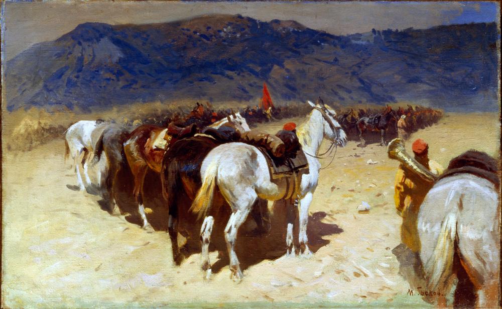 Die Rast der Kavallerie (29. Kavallerie-Regiment in Buchara from Mitrofan Borisovic Grekow