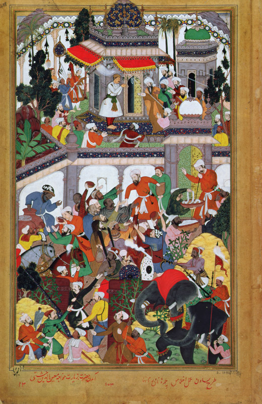 Emperor Akbar (r.1556-1605) visits the shrine of Mu'in ad Din Chisti at Amjir in 1562, from the 'Akb from Mughal School