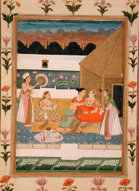 Couple on a terrace at sunset, from the Small Clive Album from Mughal School