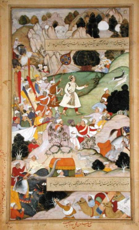 Emperor Akbar's pilgrimage to Ajmir to give thanks for the birth of Prince Mirza Salim in 1569, from from Mughal School
