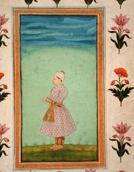 Standing figure of a boy with a jewelled dagger in his sash, from the Small Clive Album from Mughal School