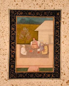 Four Muslim holy men seated in meditation outside a hut, from the Large Clive Album