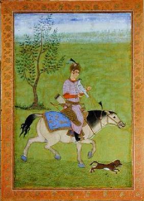 A prince hawking on horseback, from the Large Clive Album  on
