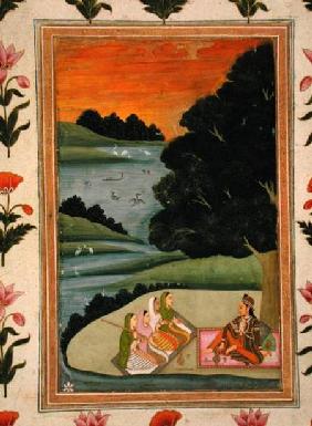 A Princess listening to female musicians by a river at sunset, from the Small Clive Album