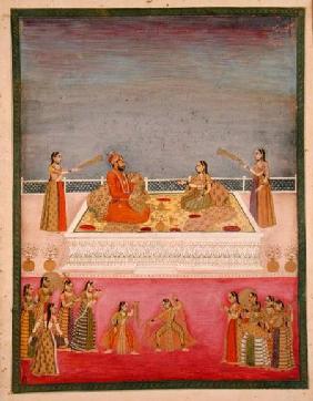 The young Mughal Emperor Muhammad Shah at a nautch performance (1719-48)