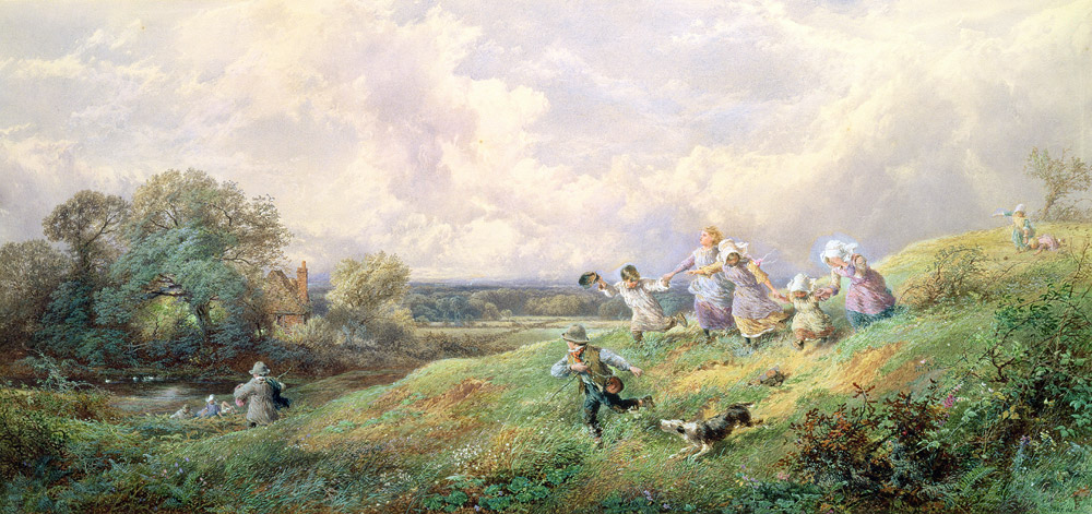 Children Running Down a Hill from Myles Birket Foster
