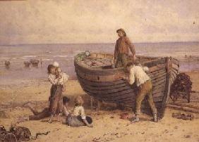 Boat, figures and sea