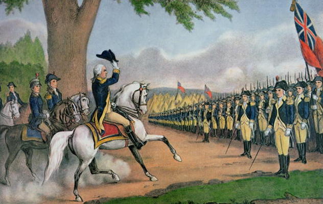 George Washington (1732-99) taking command of the American Army at Cambridge, Massachusetts, 3 July from N. Currier