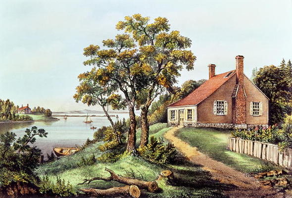 The Birthplace of Washington at Bridges Creek, Westmoreland Co. Va (colour litho) from N. Currier