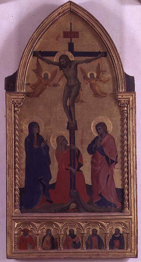 The Crucifixion with mourners and St. Mary Magdalene, the predella panel depicting SS. Jerome, Paul, from Nardo di Cione Orcagna