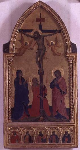 The Crucifixion with mourners and St. Mary Magdalene, the predella panel depicting SS. Jerome, Paul,